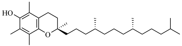 Estrutura da α-tocopherol, a forma mais biologicamente ativa da vitamina E.